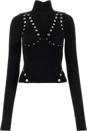 Off-white Geborduurde Jumper met Hoge Hals en Lange Mouwen - Dames - Coltruien - Zwart - M - Polyester - Truien & Vesten