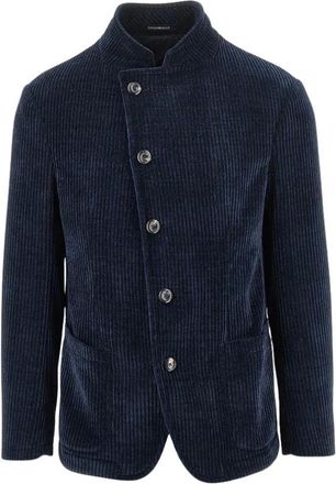 Emporio Armani Geribd chenille jasje - Heren - Jassen - Blauw - Maat: XL Zijde