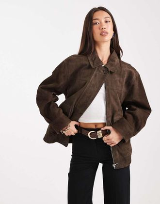 Asos Bomber oversize in vero camoscio color moka scuro-Marrone