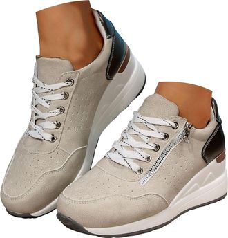 Generic Women Zipper Platform Tennis Shoes Non Slip Walking Platform Running Wedge Shoes Classic Trainers Lace-Up Stylish Tennis Chunky Walking Shoe Comfort C