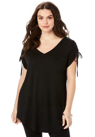Roaman's Ruched Sleeve Ultra Femme Tunic in Black at Nordstrom, Size 32