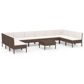 vidaXL Set Muebles De Jard&iacute;n 11 Pzas Y Cojines Rat&aacute;n Sint&eacute;tico Marr&oacute;n Vidaxl