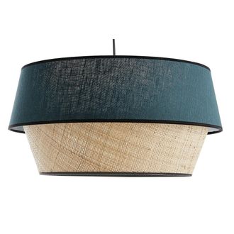Miliboo L&aacute;mpara De Techo De Dise&ntilde;o Doble Material Lino Azul Y Rafia Natural 45 Cm Sensa