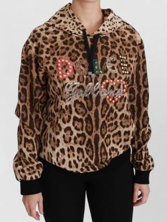 Dolce & Gabbana studded logo leopard-print hoodie