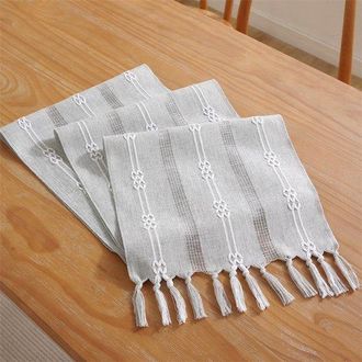 No Brand Camino De Mesa, Estilo Bohemio, Color Crema, Estilo R&uacute;stico, Con Borlas, Lavable, Decoraci&oacute;n Para Bodas, Peque&ntilde;o Jacquard Doble Gris Claro, 33 X 330 C