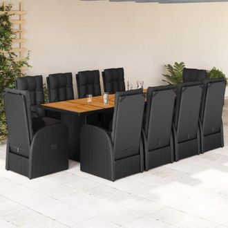 vidaXL Set De Comedor Jard&iacute;n 11 Pzas Con Cojines Rat&aacute;n Sint&eacute;tico Negro