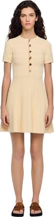 Sandro Floral print knit short dress in Vanilla at Nordstrom, Size 34 Eu