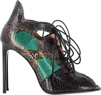 Roland Mouret Snake Print Lace Up Sandals in Green Leather