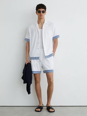 Reiss White Cotton-blend Towelling Embroidered Shorts, Xxl