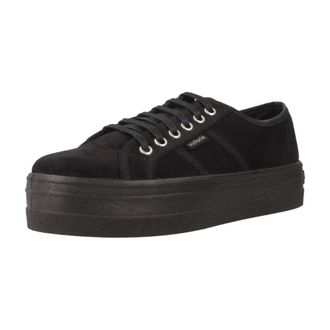 Victoria Schoenen, Dames, Zwart, 38 EU, Zwarte Canvas Platform Sneakers