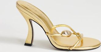 Topshop Olivia - Sandali con tacco alto e fascette sottili color oro con dettaglio a pallina