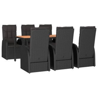 Berkfield Home Beautiful 7 Piece Garden Dining Set Black Poly Rattan&Solid Wood
