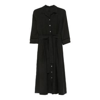 120% Lino 120% Lino, Shirt Dresses, female, Black, Size: XL Linen Shirt Dress