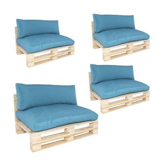 ED&Egrave;N JARD&Iacute; Pack 4 sof&aacute;s palet con cojines para jard&iacute;n de pino nuevo en turquesa