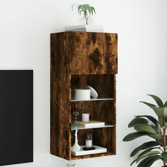 Berkfield Home TV Cabinet with LED Lights Smoked Oak 40.5x30x90 cm in Brown