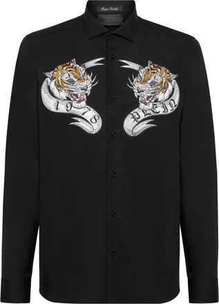 Philipp Plein Overhemden, Heren, Zwart, L, Katoen, Slim Fit Tattoo Shirt