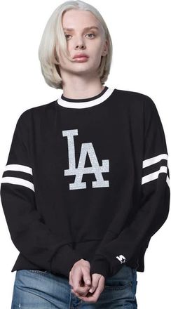 Starter Womens Starter Black Los Angeles Dodgers Rally Cropped Drop Shoulder Crewneck Sweatshirt at Nordstrom, Size Xx-Large