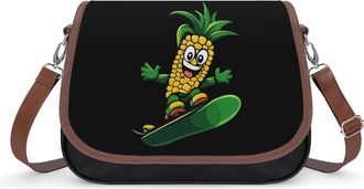 Generic Corn Riding on Snowboard Crossbody Bag Womens Handbag PU Message Bags Shoulder Purse with Adjustable Strap