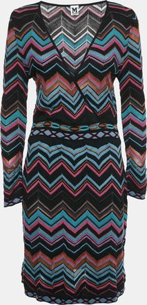 M Missoni Multicolor Chevron Pattern Knit V-Neck Short Dress