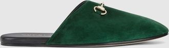 Gucci Mens Mule With Horsebit, Green, Suede