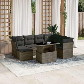 vidaXL Set De Sof&aacute;s De Jard&iacute;n Y Cojines 8 Piezas Rat&aacute;n Sint&eacute;tico Gris Vidaxl