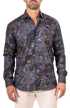 Maceoo Fibonacci Marthyr 0256 Paisley Contemporary Fit Button-Up Shirt in Black at Nordstrom, Size 4