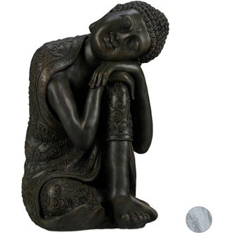 Relaxdays Statua del Buddha con Testa Piegata, xl 60cm, da Giardino, Decorativa, in Resina, Impermeabile, Grigio Scuro - Relaxdays
