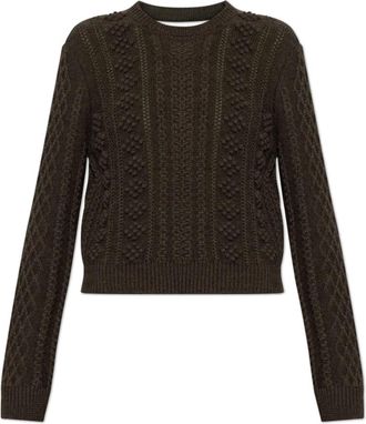 Jil Sander Wollen trui met decoratief breisel - Dames - Ronde hals truien - Groen - L - Wol - Truien & Vesten