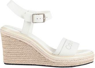 Calvin Klein Logo Detail Ankle Strap Wedge Sandals for Women in White Leather