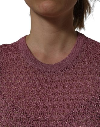Dolce & Gabbana Womens Pink Sheer Mesh Crew Neck Sleeveless Tank Top Viscose Polyester Film Fiber