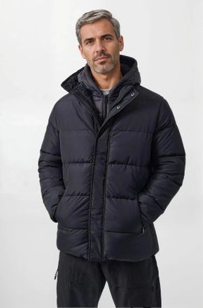 French Connection Mens Fleece Lined Puffer Jacket - Black - Size Large