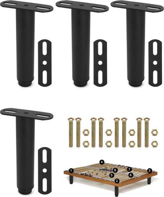 OEM 4 Patas Para Base De Cama De L&aacute;minas, Patas De Cama Ajustables Y Resistentes De 18 A 33 Cm (negro Mate)