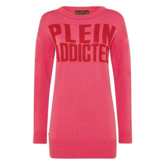 Philipp Plein Pullover Round Neck LS Statement - Dames - Ronde hals truien - Roze - XS - Wol - Truien & Vesten