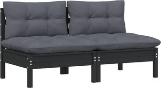 vidaXL Sof&aacute; De Jard&iacute;n 2 Plazas Con Cojines Madera Pino Gris Antracita Vidaxl