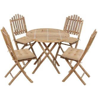 vidaXL Set De Comedor De Jard&iacute;n Plegable Con Cojines 5 Piezas Bamb&uacute; Vidaxl