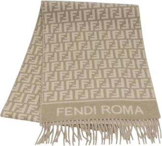 Fendi Pre-owned Scarves, female, Beige, Size: ONE SIZE Pre-owned Wool Scarf