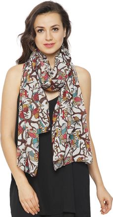 World of Shawls Ladies Womens Owl on Branch Print Scarf Wraps Shawl Maxi Soft Scarves (Cream)