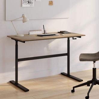 IDMarket Idmarket - Escritorio Jeanne, Recto, Bipedestaci&oacute;n Con Manivela, Altura Regulable De 70 A 120 Cm, Madera Veteada De Haya Y Negro