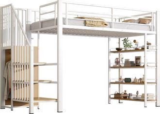 STILVORA Cama Alta Individual Con Escalera Con Almacenaje, Armario Peque&ntilde;o Y Estantes, 90 X 200 Cm, Sin Colch&oacute;n