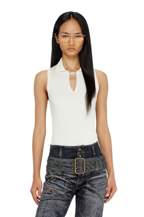 Diesel Sleeveless rib-knit polo top in silk blend - T-Shirts - Woman - White