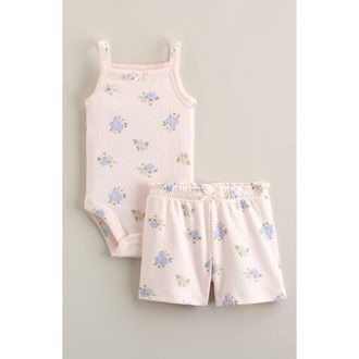 Nordstrom Tank Bodysuit & Shorts Set in Pink Heaven Flower Power at Nordstrom, Size 12M