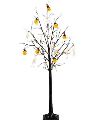 Nearly Natural 5Ft. Pre-Lit Artificial Halloween Pumpkins & Skulls Ornament Tree