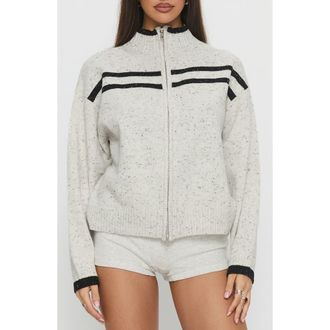 Princess Polly Overstayed Stripe Knit Jacket in Grey at Nordstrom, Size 12