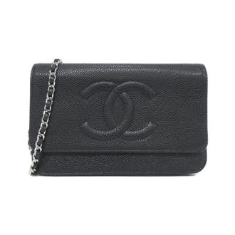 Chanel Black Grained Calfskin Chain/Shoulder Wallet (Pre-Owned)