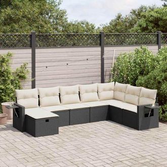 vidaXL Set De Sof&aacute;s De Jard&iacute;n Y Cojines 8 Piezas Rat&aacute;n Sint&eacute;tico Negro Vidaxl