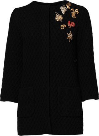Dolce & Gabbana Womens Black Cashmere Quilted Embellished Jacket Clothing