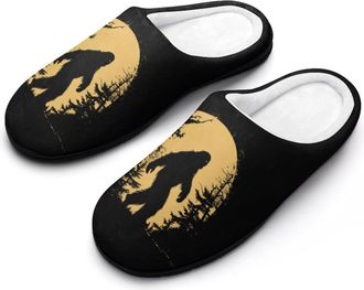 Generic Bigfoot And Moon Funny Mens Slippers Cotton Warm House Shoes Memory Foam Sandals Print Size 7-14