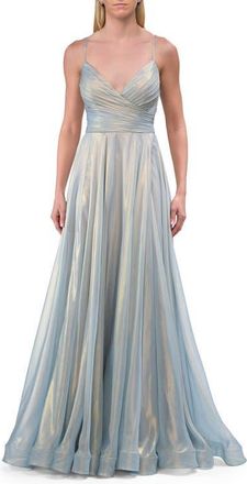 La Femme Metallic Chiffon Prom Dress with Flowing Skirt in Light Blue at Nordstrom, Size 00