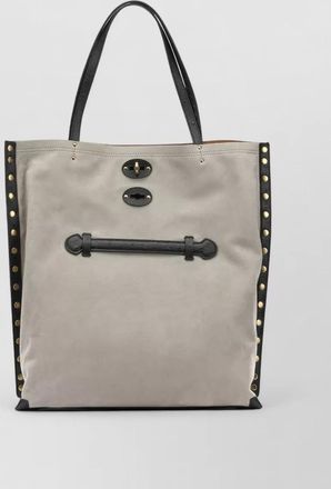 Zanellato tote bag suede finish studded trim handles