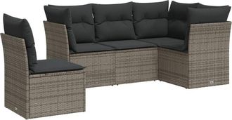 vidaXL Juego De Sof&aacute;s Jard&iacute;n Con Cojines 5 Pzas Rat&aacute;n Sint&eacute;tico Gris Vidaxl